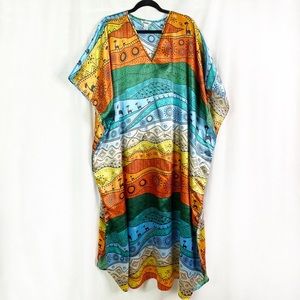 Vintage Multicolored Safari Print Caftan Kimono Kaftan One Size